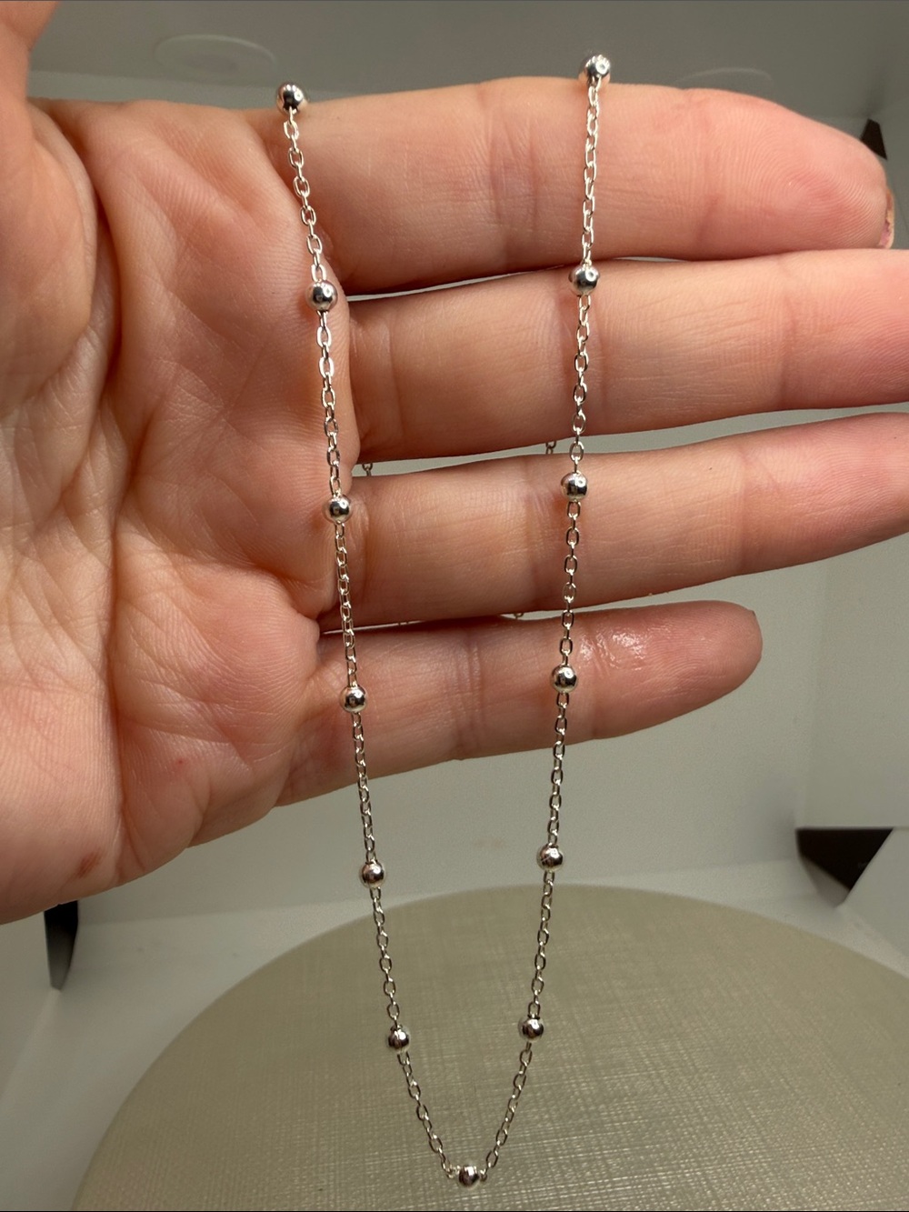 Sterling Silver Beaded Station Necklace - Silver